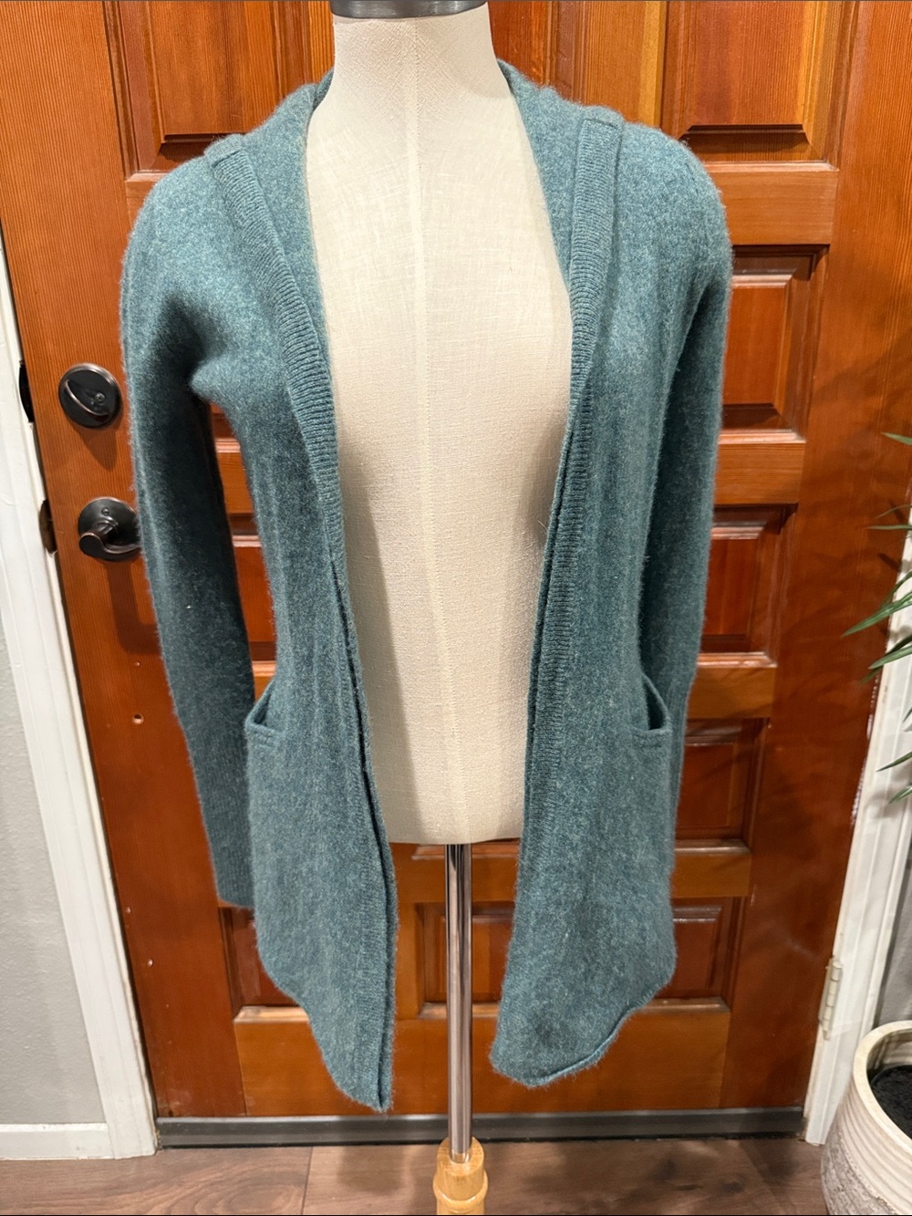Open-Front 2 ply cashmere Green Cardigan Sweater